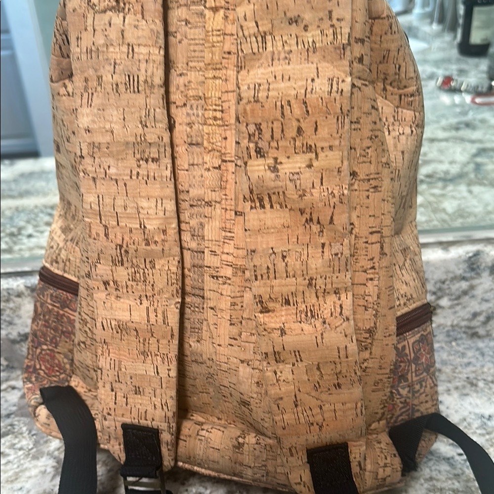 Portugal Cork Textured Backpack with Patterned Accents - Picture 3 of 12